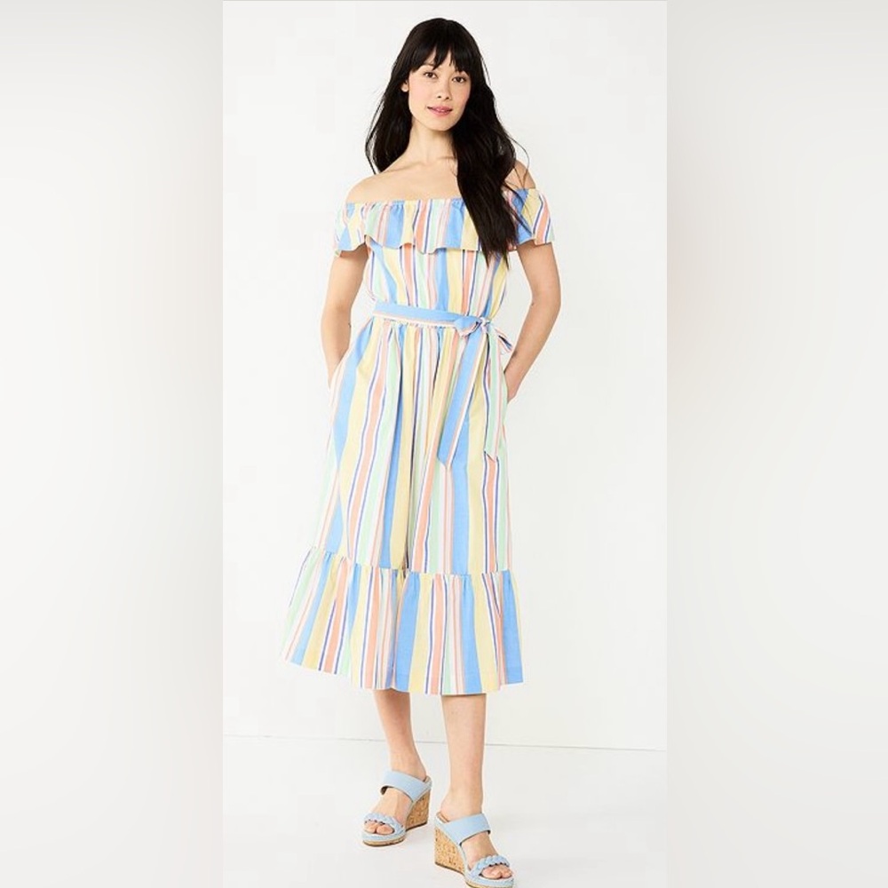 NWT Draper James RSVP Off the Shoulder Striped Mini Dress
